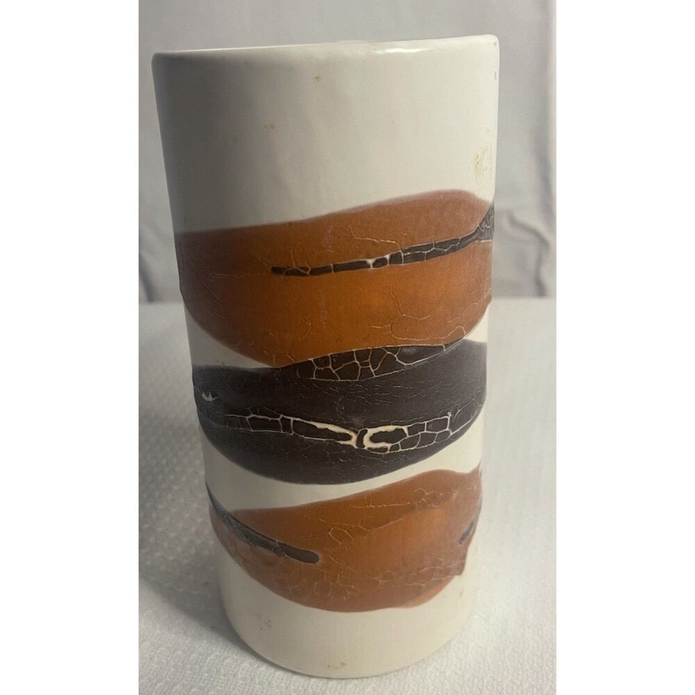 Royal Haeger Cylinder Vase 7" Earth Wrap Crackle Lava Glaze Brown Orange MCM 70s